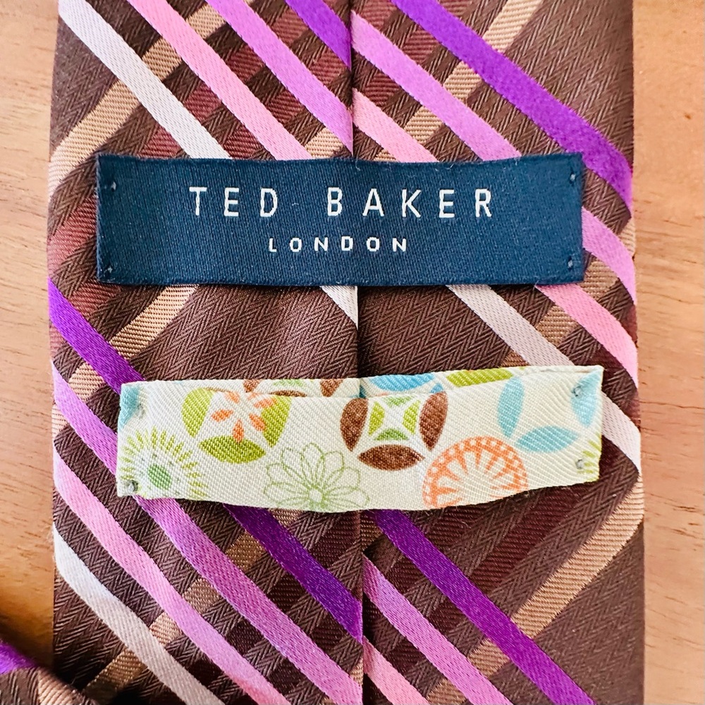 Ted Baker London Mens Tie 
100% Silk Plaid Brown, Burgundy, Purple